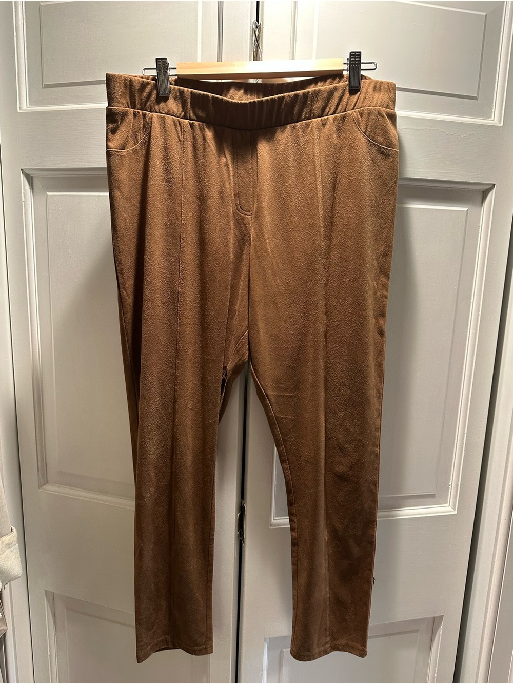 Brown Women’s Faux Suede  Stretch Pull-On Pants Soft Surroundings PL